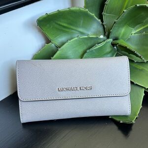Michael Kors Genuine Leather Neutral Gray Wallet Clutch Organizer